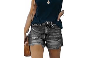 ANCAPELION Damen Denim Shorts Mittlere Taille Crimpen Hotpants Ripped Jeansshorts für Sommer