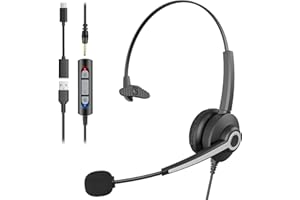 Voistek Einzelnes Kabelgebundenes Headset mit Mikrofon, Einseitiges USB Headset für Laptop PC, Geräuschunterdrückung, Mono kopfhörer mit Kabel und Mikrofon für Büro, Callcenter, Teams, Zoom, Skype