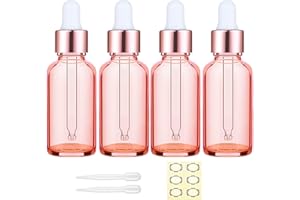Apstaqeoo 4PCS 50ML Rose Gold Glass Dropper Bottles - Empty Bottle with Pipette Refillable Sample Bottles Tincture Drop Bottle Rose Gold Cap for Essential Oil Aromatherapy Perfume Laboratory