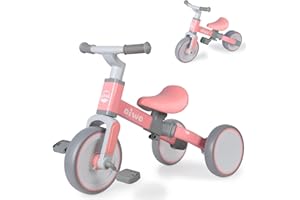 aiwo Kids Tricycle for 1-4 Year Old, 4 in 1 Toddler Balance Bike for 1 2 Year Old Boys Girls Gift, 3 Wheel Kids Trike Ride On Toy with Removable Pedal