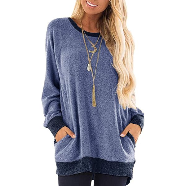 Famulily Pull Col Rond Coton Manches Longues Avec Poches Pour Femme – Confort Et Style Au Quotidien
