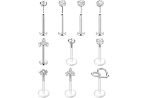 VFUN 16G Tragus Earrings Mixed Styles Bioflex Stainless Steel Lip Rings Labret Monroe Piercing Clear Helix Piercing Threadless Lip Stud Rings 10PCS 6-10MM