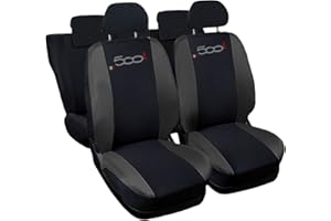 Lupex Shop Copri-sedili Auto Compatibili 500L Nero Grigio scuro | Set Copri-Sedile Anteriori e Posteriori | Logo Ricamato | Airbag Compatibile | Accessori Auto Interno