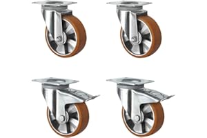 CASCOO SETSHTH125BAU5D0N Rollensatz 2 Lenkrollen-, 2 mit Feststeller, Aluminiumfelge, Polyurethan, Durchmesser 125 mm, Schwerlast, Doppelkugellager, Traglast 1200 kg (4-er Pack)