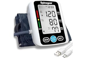 Spinegear Blood Pressure Monitor for Home NHS use UK CE Approved Digital Upper Arm Cuff BP Machine USB Auto Pulse Rate Detect Irregular Heartbeat Fast Reading Kit Large LCD Display & Voice Broadcast