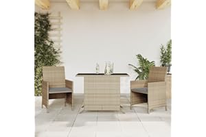 Amorsee Conjunto de terraza Conjunto Muebles de Ratán para Jardín Terraza Patio Balcón 2 Sillones y 1 Mesa con Cojines para Exterior y Interior, Apilable, Beige Mezcla