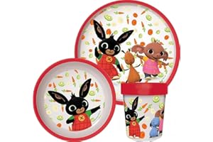 ILS I LOVE SHOPPING Dwukolorowy zestaw zastawy stołowej dla dzieci – zestaw składający się z 3 sztuk: Płyta, miska i szklanka dla dzieci – zestaw zastawy stołowej dla niemowląt z antypoślizgową podstawą – bez BPA (Bing)