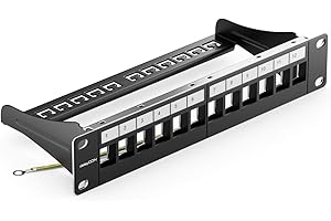 deleyCON 12-portowy Patch Panel Krosowniczy Modułowy do Modułów Keystone 1U 10-calowy Montaż w Stojaku Kompatybilny CAT5 CAT6 CAT7 CAT8 LAN Kabel do Instalacji Sieciowej Czarny