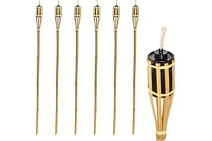 Harbour Housewares 6 Piece Bamboo Garden Tiki Torch Set - 114cm Style Traditionnel feu Torches Huile de Paraffine - Naturelles