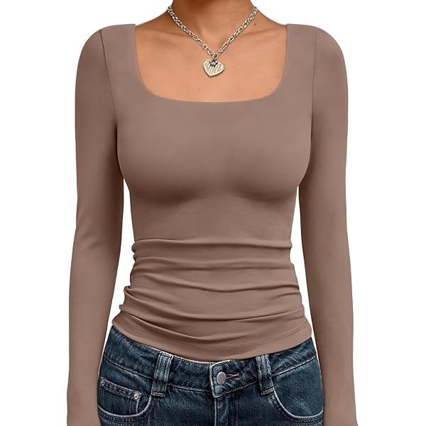 KINLONSAIR Women's Long Sleeve Henley Top - Slim Fit Ribbed Knit, Scoop Neck & Button Detail - View #6