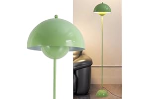Alpinaluz Lampada da Terra in Metallo con Paralume Bombato – Design Retro Nordico – Luce Indiretta Verso il Basso – E27 – Interruttore a Pedale – Per Salotto e Interni (Verde)