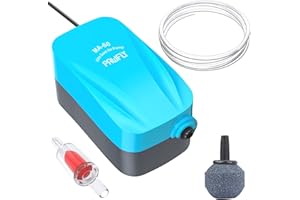 Pawfly Aquarium Air Pump Silent Oxygen Aerator Pump with Air Stone Airline Tubing and Check Valve Accessories for 10-230 L Buckets and Fish Tanks