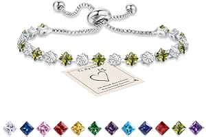HEEYA Bracelets for Womens, Sterling Silver Plated Tennis Bracelet for Women, Adjustable Birthstone Bracelets Ladies Jewellery Birthday Presents for Her with Box & Card