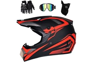 FASXZVM Juventud Niño ATV Casco de Motocross, con Gafas Mascarilla Guantes, Cara Completa MTB Enduro Karting Casco de Moto, Unisexo BMX Carreras Quad Dirt Bike Chocar Casco