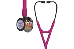 3M Littmann Stetoscopio diagnostico Cardiology IV, connettore e testina con finitura altamente lucidata arcobaleno, tubo auricolare lampone, connettore e archetto nerofumo, 69 cm, 6241