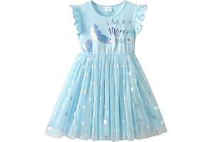 VIKITA Girls'/Children's Summer Dress with Flower Motif, Cotton, Casual Children’s Clothing, Sizes 92-128/ UK Size 3–8 Years.