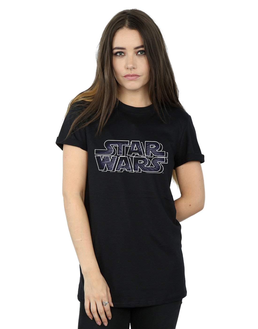 Star-Wars-Damen-Hyperspace-Logo-Boyfriend-Fit-T-Shirt-Schwarz-X-Large