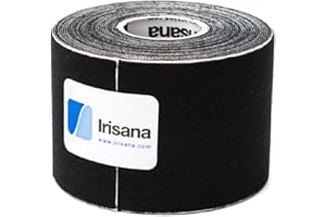 Irisana - Esparadrapo Deportivo - Negro - 6,5 x 5 x 6,5 cm - Kinesiology Tape - Vendaje Elástico Neuromuscular - Turmalina - Elástico, Resiste al Agua