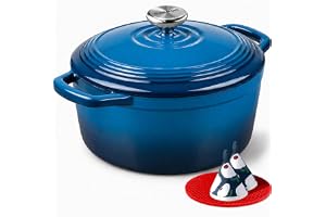 Overmont 5 l emaljerad gjutjärn rund gryta med lock, 26 cm, kokbok - non-stick holländsk ugn för bronsning, grytor, rostning