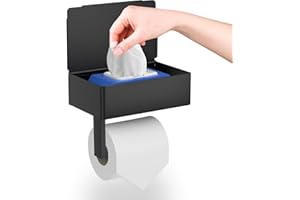 Porte Papier Toilette, GUIGUZI Porte Papier Toilette Mural sans Perçage avec Étagères et Boîte à Lingettes Humides, Noir Porte Rouleau Papier Toilette Auto-adhésif pour Toilettes et Cuisines