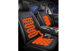 Buybai Droyek Comfortable Leather Heated Seat Cushion,Universal Seat Cover Pad,Soft Car Seat Covers with Full Back Seat Protector Pure Black 1PCS For Winter