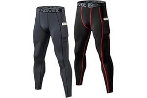 HUAKANG 2 Pack Compression Tights Mens Running Leggings Cool Quick Dry Base Layer Sport Workout Jogging Pants Athletic Training Gym Tights with Pockets