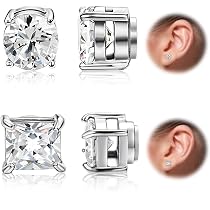 Boucles D'oreilles Magnétiques Sans Perçage - Lot De 4 Paires, Acier Inoxydable - Couleurs Argent Et Noir - Pour Femmes, Hommes Et Filles - 9
