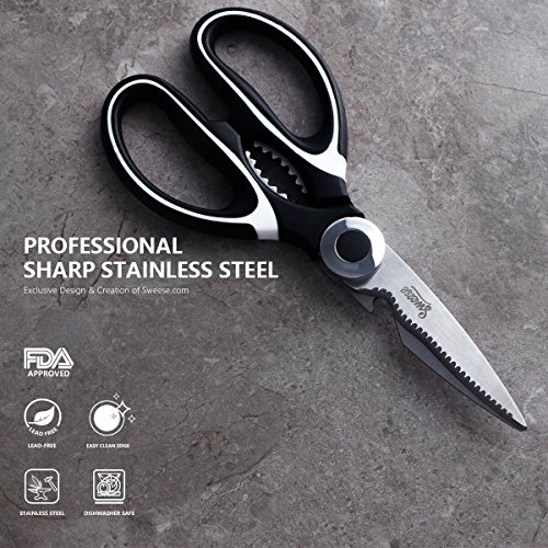 Sweese 3606 Multifunktions Utility Schere, Küchenschere Rostfrei schwarz 19 cm, geeignet für Hähnchen, Fisch, Fleisch, Gemüse - 6