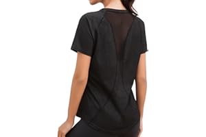 DRESMANNST Sportshirt Damen Kurzarm, Sport Tshirt Damen Fitness, Rundhals Back Mesh Sport Oberteile, Leicht Atmungsaktiv Und Dehnbar Funktionsshirt Für Fitness, Laufen, Yoga