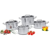 Brigade Premium 4-teiliges Topfset Mit Glasdeckeln - Edelstahl 5-Lagen, Für Alle Herde Inkl. Induktion