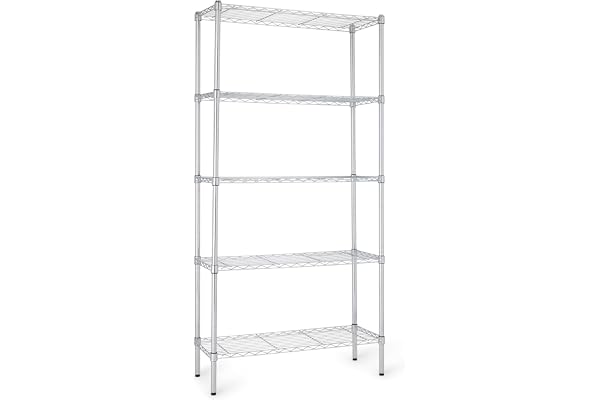 Amazon Basics Smal förvaringsenhet med 5 höjdjusterbara hyllor och nivelleringsfötter, 680 kg maxvikt, krom, 35,5 cm D x 91,4 cm B x 182,8 cm H
