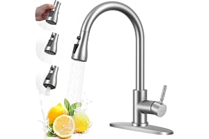 Arofa Kitchen Faucet with Pull Down Sprayer, Single Handle, Brushed Nickel | Pull Down Sprayer, Single Handle, Stainless Steel, Fits 1- or 3-Hole Sinks