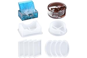 EPODA Untersetzerform Epoxidharz Formen mit Halter, 8 Stück Silikonform Untersetzer Epoxidharz, DIY Untersetzer Silikon Formen Gießformen (Rund Quadrat)