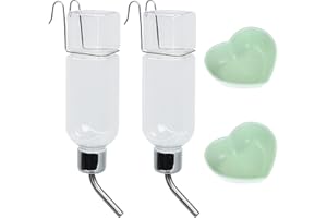 FEIFANCHOICE Rabbit Water Bottle, 2 Pcs Guinea Pig Water Bottle Non Drip with Feeding Dish, 350ml Transparent Plastic Hamster Water Bottles for Chinchillas Guinea Pigs Small Puppy Kitten Ferrets