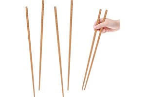 Joynine 32 cm Palillos de Cocina de Madera Reutilizables Extra Largos 2 Pares, para Cocinar y Freír de Forma Segura, Diseño Antideslizante, Reutilizables - Chopsticks de Madera Largos