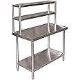 Stainless Steel Height Adjustable Work Table with 2 Layer Top Shelf 120x60x145cm