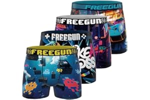 FREEGUN Boxer Enfant Savage Animals, Caleçon Garçon Respirant, Stretch et Doux (Lot de 4)