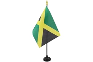 AZ FLAG - Jamaica Table Flag 4'' x 6'' - Jamaican Mini Desk Flag 100% Polyester 15 x 10 cm - Office Mini Banner with 10'' Pole - Golden Spear