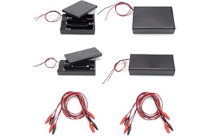 HJIAMA 2 Pezzi 2 Nuclei 18650 Portabatterie e 2 Pezzi 3 Nuclei Porta Batterie AA con Alimentazione Commutazione Battery Holder Case, Viene Fornito con 4 Cavi con Clip Coccodrillo Doppia Estremità