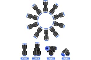 Pneumatic Fittings, ANGGREK Air Tool Accessories 40Pcs Pneumatic Push to Connect Fittings 4 Shapes Pneumatic Fittings Air Push Quick Fittings Connectors, 6mm