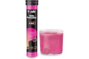 Tonic Health Daily Immunity Tablets - 4-in-1 Effervescent Multivitamins, Minerals & Phytonutrients - Vitamin D, Vitamin C and Zinc - Vegan, No Sugar- Max Strength Tablets, Raspberry & Lemon, 20 Count