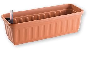 Alpfa Blumenkasten Blumenkübel mit Wasserspeicher + Füllstandsanzeige, Terra, Weiß, Anthrazit (60cm, Terra)