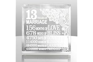 KATE POSH 13 Years of Marriage Engraved Keepsake and Paperweight, Traditional Lace Design for 13 Years Anniversary for Boyfriend or Girlfriend Gifts, 13 Years Together as Husband and Wife, Couples Gifts