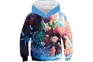 Yumenam Niño Demon Slayer Sudaderas con Capucha Tanjirou Nezuko Impreso Casual Pullover Sudaderas Jumper Hip Hop Streetwear Ropa Deportiva Traje de Cosplay de Halloween