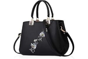 NICOLE & DORIS Borsa a Mano da Donna Firmate Moda Borsa Donna Tracolla Media Multicolore Borse Tote Donna in PU Pelle Borsetta Borse a Spalla con Fiori Nero b