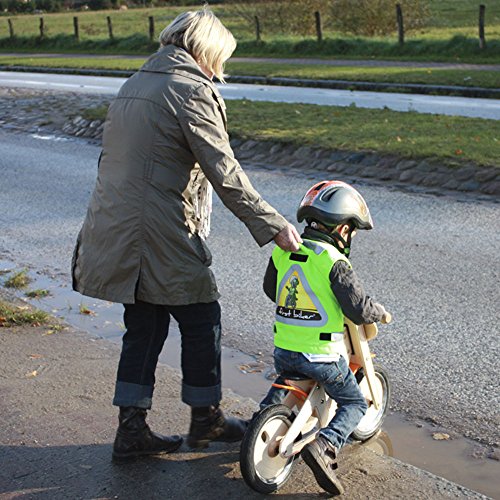 First-Biker: TÜV-geprüfte Kinder-Warnweste mit Haltegriff und 3M™ Scotchlite™ Reflektoren zum Radfahren lernen. Sicherheitsweste als Alternative zur Schiebestange (grün) - 4