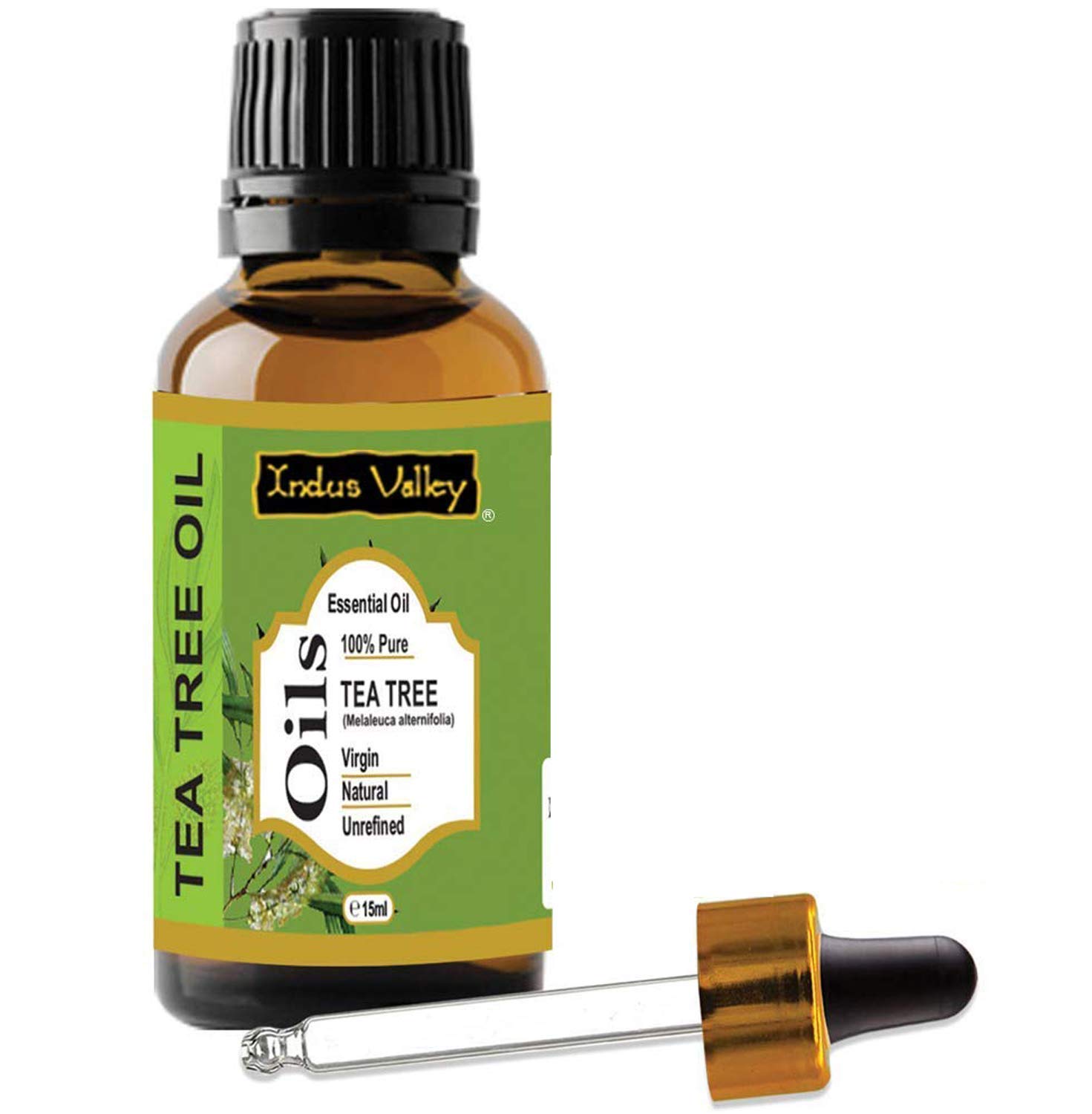 Indus Valley 100% Pure Natural & Organic, Undiluted Tea Tree Essential Oil with Therapeutic Grade & Glass Dropper for Skin, H