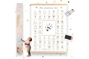 Générique Cadeau de naissance DOMCREST, Affiche tampon Mes premières fois, Toise murale, Coffret souvenir, Jeunes parents, Bébé garçon fille, Tableaux déco chambre bébé, Coffret
