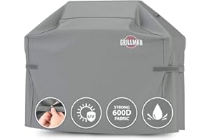 Grillman Premium Copertura per Barbecue, Copertura per Barbecue a Gas per Weber, Brinkmann, Char Broil ETC. Resistente agli Urti, ai Raggi UV e all'Acqua (152 cm, Grigio)