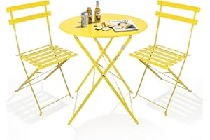 MOF Bistro Sets for 2 for Garden, Outdoor Table and Chairs for Patio, Balcony, Garden - Foldable & Compact Bistro Set Outdoor Furniture (Yellow)